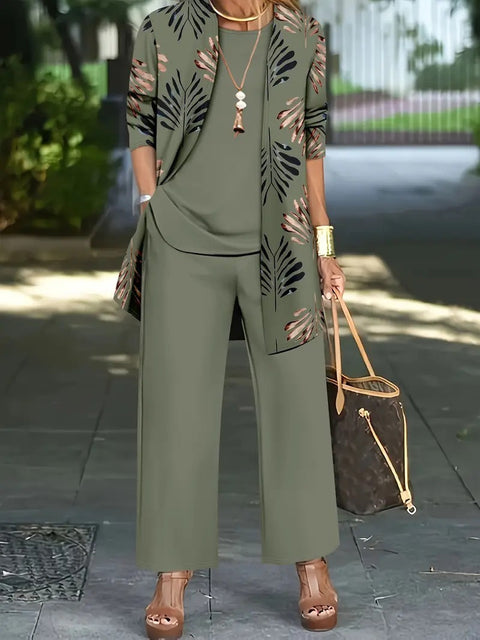 Pink three-piece casual suit women's cardigan wide-leg pants m302761