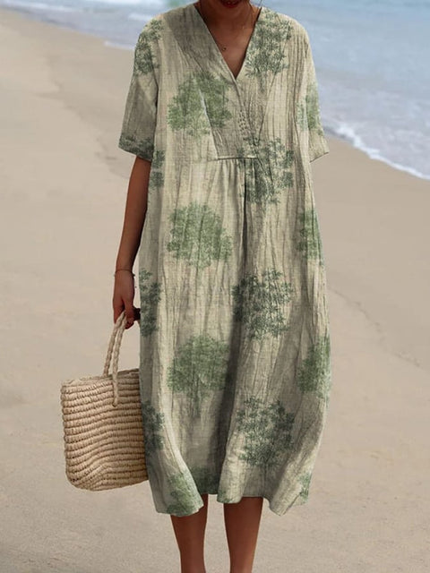 Fashion digital printing large wide V-neck dress m302382