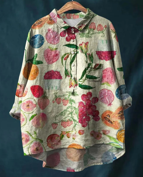 Long Sleeve Bamboo Linen Printing Fashion Versatile Lapel Shirt m301040