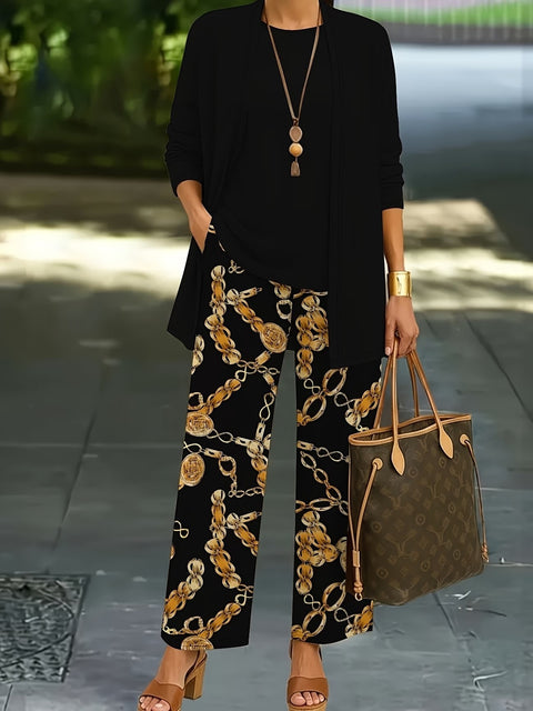 Jacket with vest top and elegant slacks 3-piece women's set m302760