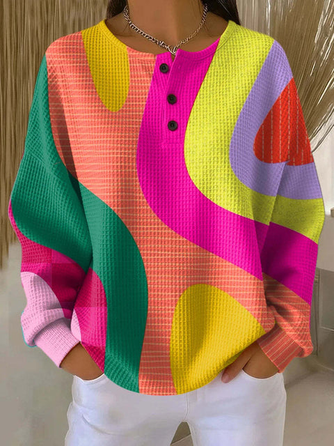 3D digital printing loose casual waffle stand-up collar long sleeve m303065