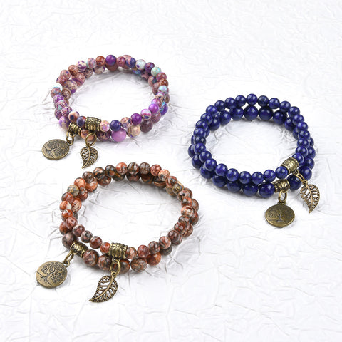 Tree of Life Leaf Pendant Set Bracelet Colorful Tiger Eye Amethyst Agate Bracelet m3331289