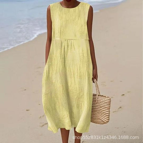 New sleeveless casual printing temperament long dress dress slim fit small fresh m302083