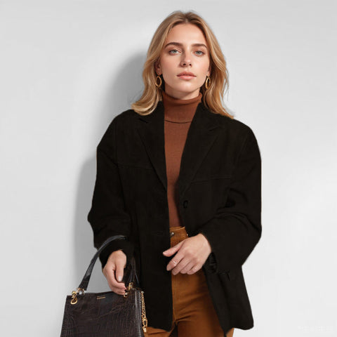Women's temperament women's retro brown loose pocket long-sleeved blazer women's m301193