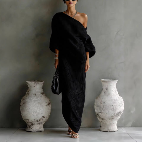 Spring and Summer New Fashion High-end Women's Long Sleeve Off-the-Shoulder Long Skirt Mid-Waist Pullover Dress M302506