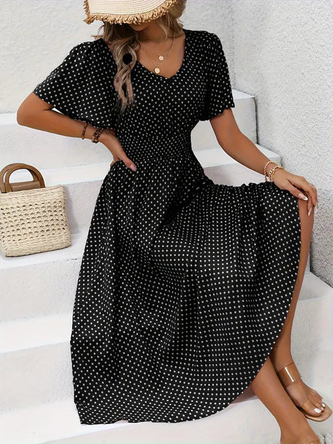 Hot Sale V-Neck Polka Dot Pullover Casual Dress m302656