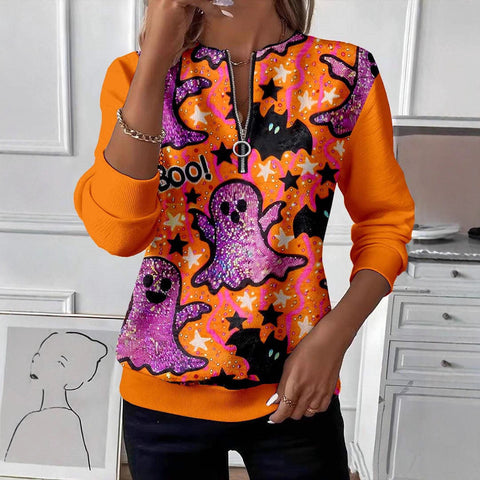 3D printed long-sleeved half-open zipper sweater for women m303052