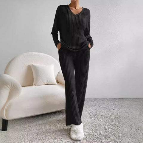 Straight pants temperament loose V-neck pit strip knitted cover m301375