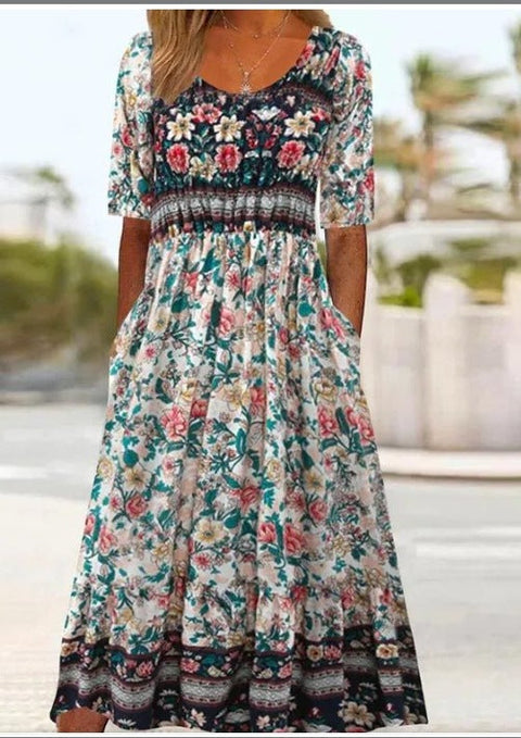 Up and down splicing pocket size printing large wide dress m302623