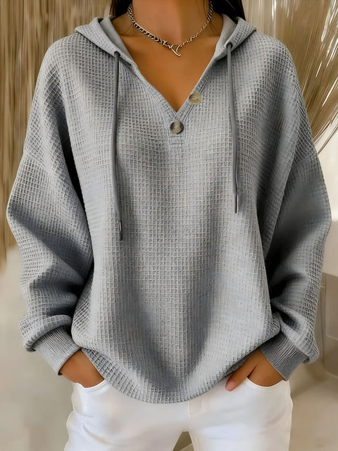 New solid color waffle V-neck button-down hooded sweatshirt m302180