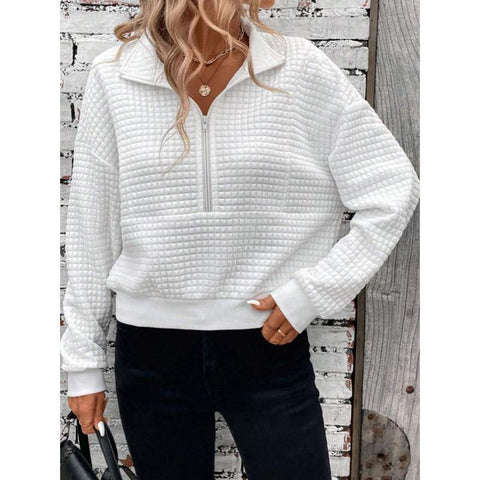 Solid color splicing lapel zipper long sleeve women's sweater m301491