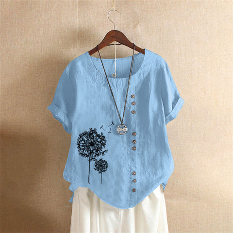 Large size casual loose cotton and linen short-sleeved pullover T-shirt cotton and linen women's clothing large size women's clothing m302737