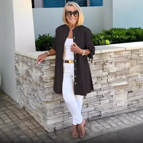 Single-breasted professional lapel temperament commuter cardigan solid color long-sleeved cotton shirt slim-fit m301931