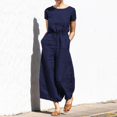 Summer solid color high waist sleeveless trousers women's fashion casual loose temperament jumpsuit m301893