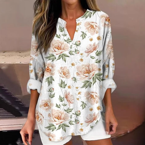 Floral 3D digital printing women's fashion crew neck loose shirt top m301357