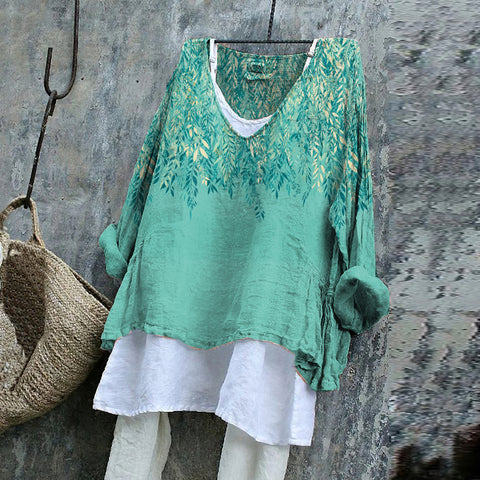 Long-sleeved printed casual pullover loose round neck single-piece T-shirt (without under shirt) m301042