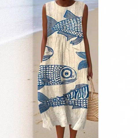 Sleeveless printed temperament long dress dress m301527