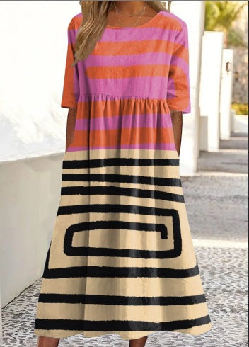 Up and down splicing pocket size printing large wide dress m302623