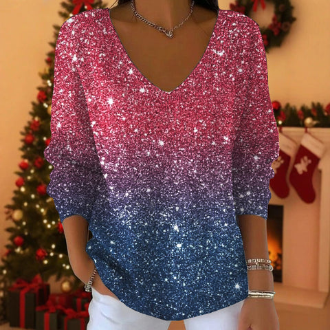New V-neck long-sleeved pullover 3D digital printing Valentine's Day women's top T-shirt m302419