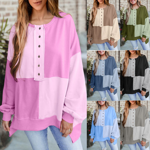 Splicing contrasting fleece buckle long lapel sweater women's upper m301011