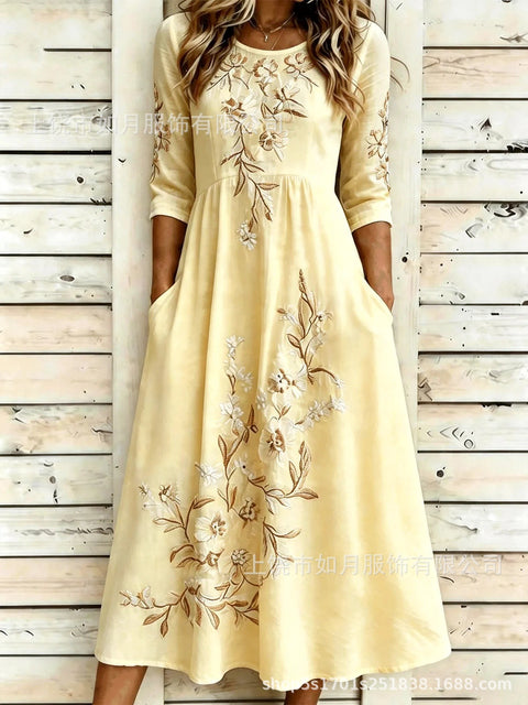 New digital short-sleeved printed women's 7-point sleeve casual dress m303012