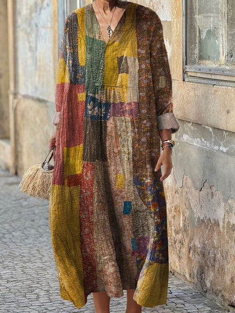 Ladies casual floral 3D printing sleeve dress m301071