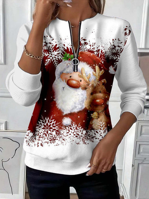 3D printed long-sleeved half-open zipper sweater for women m303052