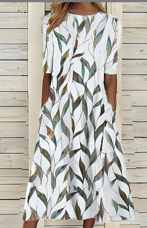 Up and down splicing pocket size printing large wide dress m302623