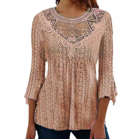 New comfortable and casual hollow perspective lace splicing seven-quarter sleeve m300154