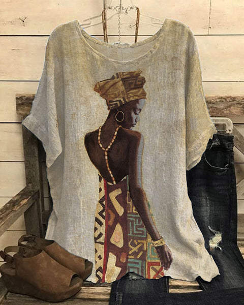 Loose round neck short-sleeved cotton and linen top women's m301281