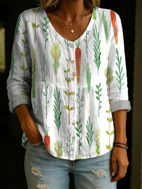 Crew Neck Women's Floral 3D Printed Women's Henley Shirt m302611