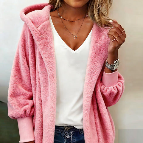 Hooded loose women's plush casual jacket m302192