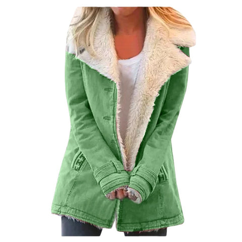 Hot Sale Autumn and Winter Solid Color Plush Hooded Medium and Long Jacket Female m301987