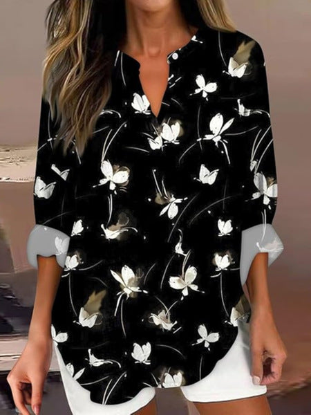 Floral 3D digital printing women's fashion crew neck loose shirt top m301357