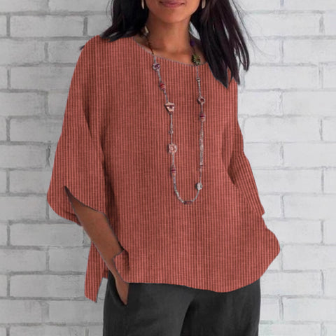 Spring and summer crew neck cotton and linen solid color loose top T-shirt m301440