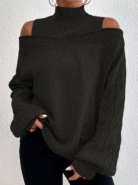 Off-the-shoulder semi-turtleneck sweater loose knitted sweater women's m300502