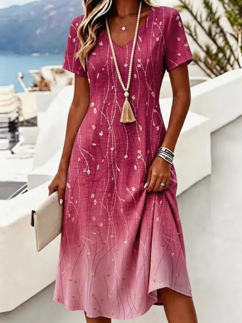 Holiday style print dress sleeveless V-neck line print women's clothing m303007