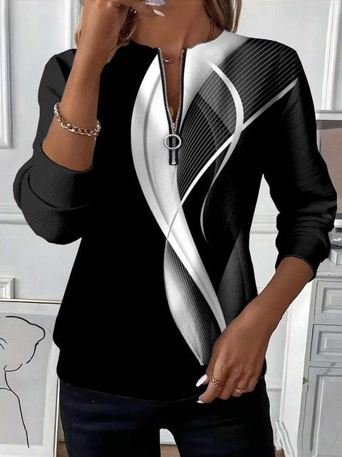 3D printed long-sleeved half-open zipper sweater for women m303052