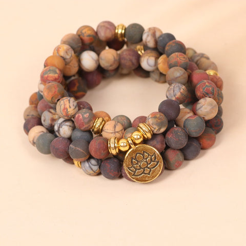 108 beaded bracelet, lotus pendant, multi-layer bracelet, Picasso stone beaded bracelet m3331310.