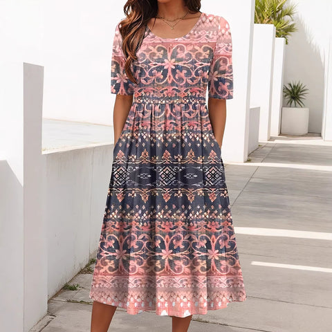 Mid-waist women's casual crew neck printed pendulum women's dress m302660