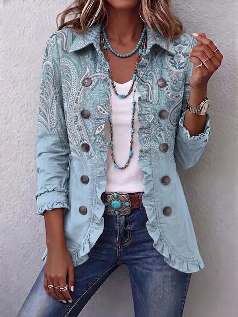 Women's fashion long-sleeved ruffle leaf open button cardigan FF303384 05