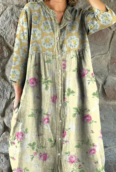 Women's Loose Crew Neck Fashion Premium Long Sleeve Printed Shirt Dress m301050