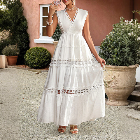 Holiday style high waist splicing long dress dress women's clothing m301388