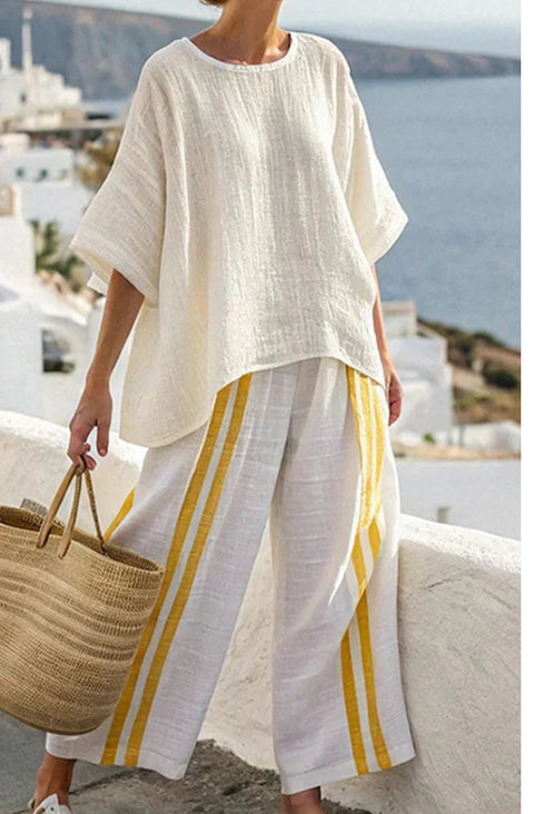 Ramie Bamboo Fiber Top Women's Summer Loose Casual Versatile V-Neck Feifei Sleeve Shirt m301525