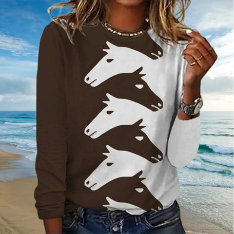 Fashion creative horse head print crew neck large size T-shirt m300933