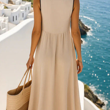Crew neck sleeveless contrasting color loose and thin cross dress m302458