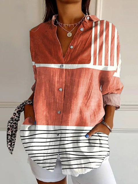 3D digital printing abstract pattern women's long shirt shoulder sleeve shirt m302463