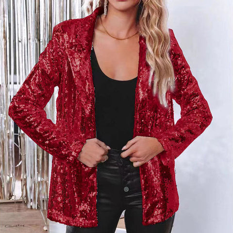 Cardigan lapel long-sleeved sequined casual blazer women's m302080