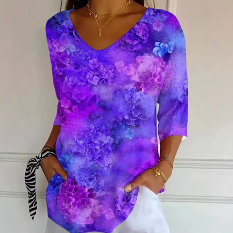 Women's fashion floral v-neck t-shirt top summer m302476