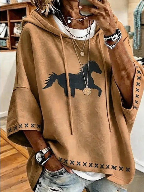 Casual hooded mid-sleeved women's fashion 3D printing casual foreign trade Amazon independent station women's sweater m303002
